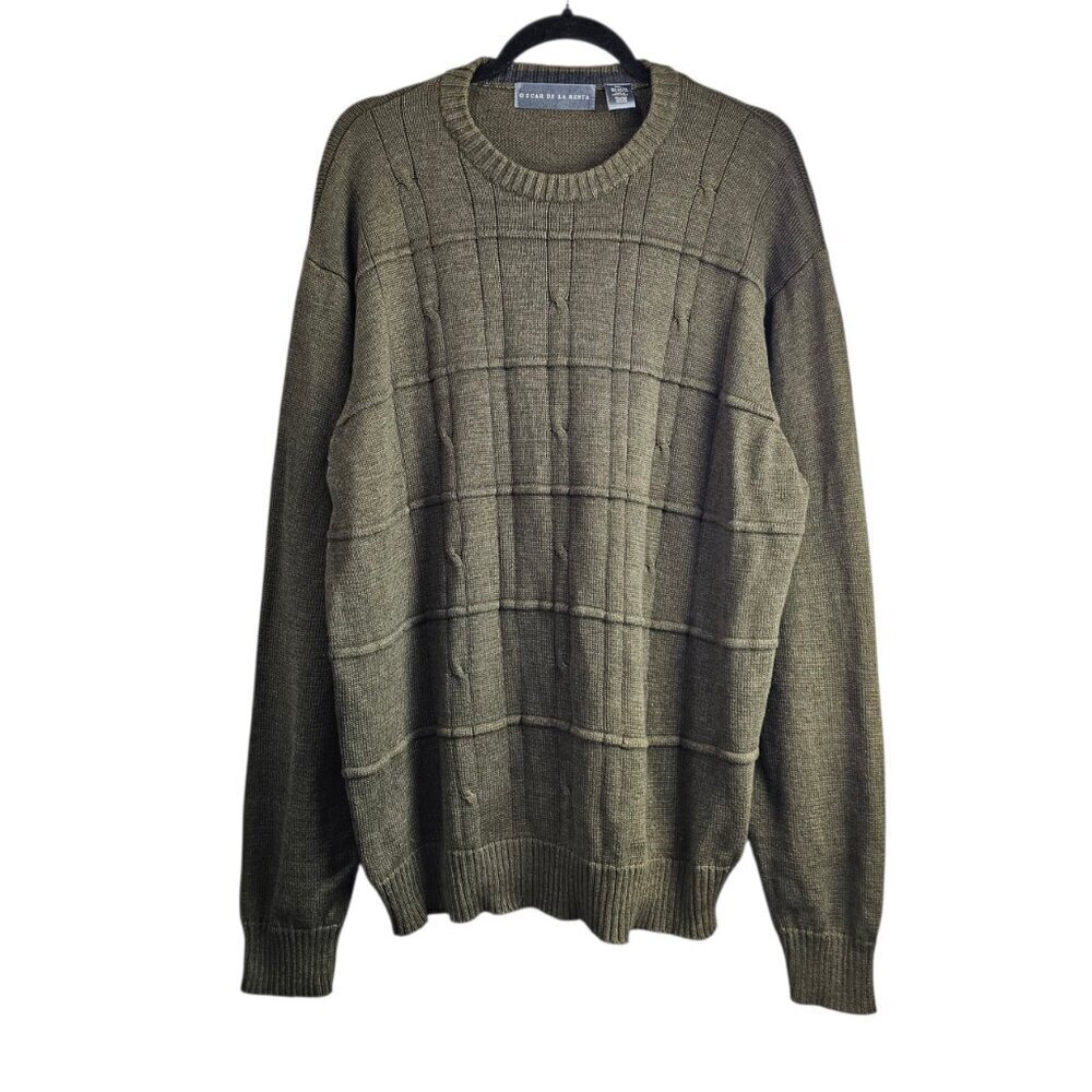 Oscar de la Renta Knit Cotton Blend Pull Over Green Sweater